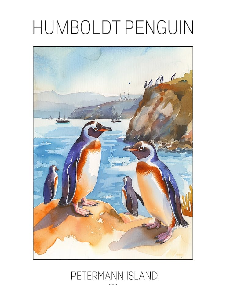 Humboldt Penguin Petermann Island Watercolour Painting 2 Poster