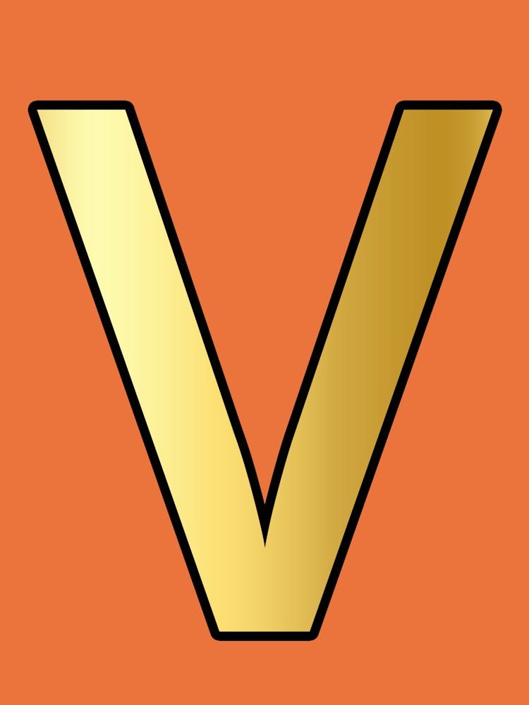Letter V Gold Alphabet Orange