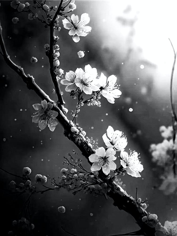 white and black cherry blossoms 2