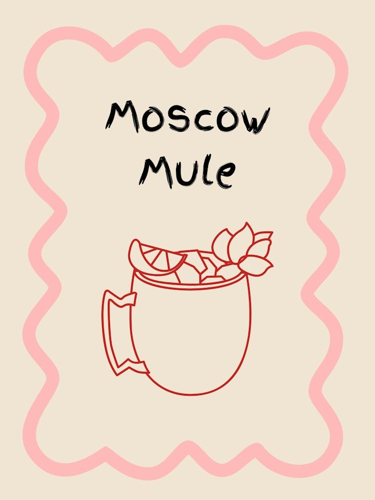 Moscow Mule Doodle Poster Pink & Red