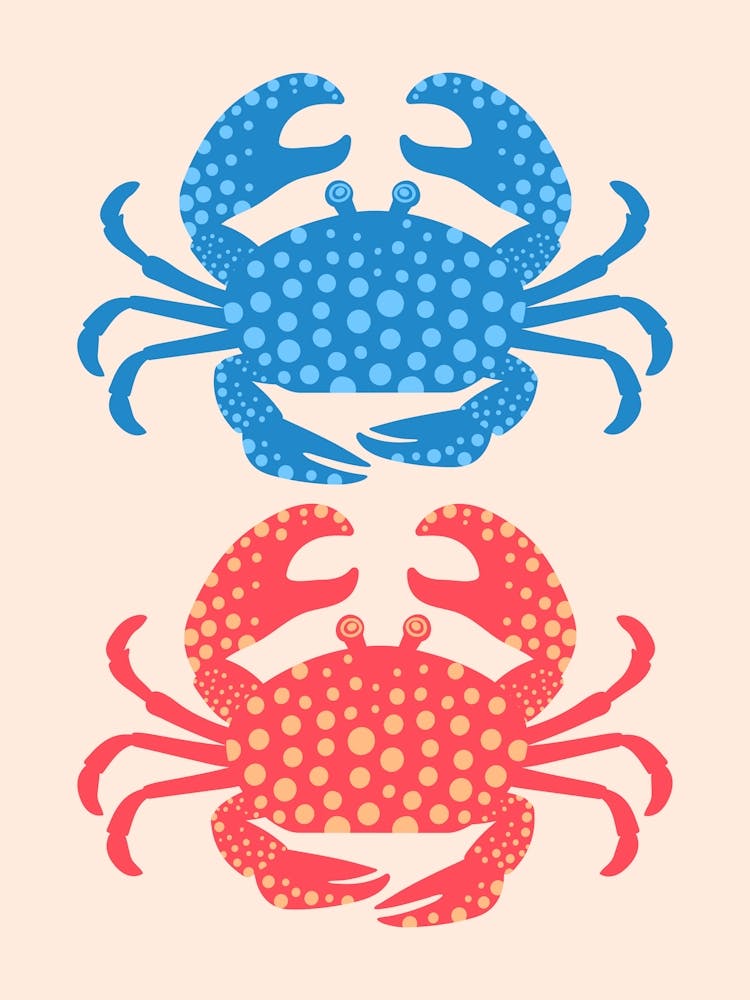 KING CRABS Summer Coastal Ocean Beach Sea Crustaceans in Seaside Blue and Red