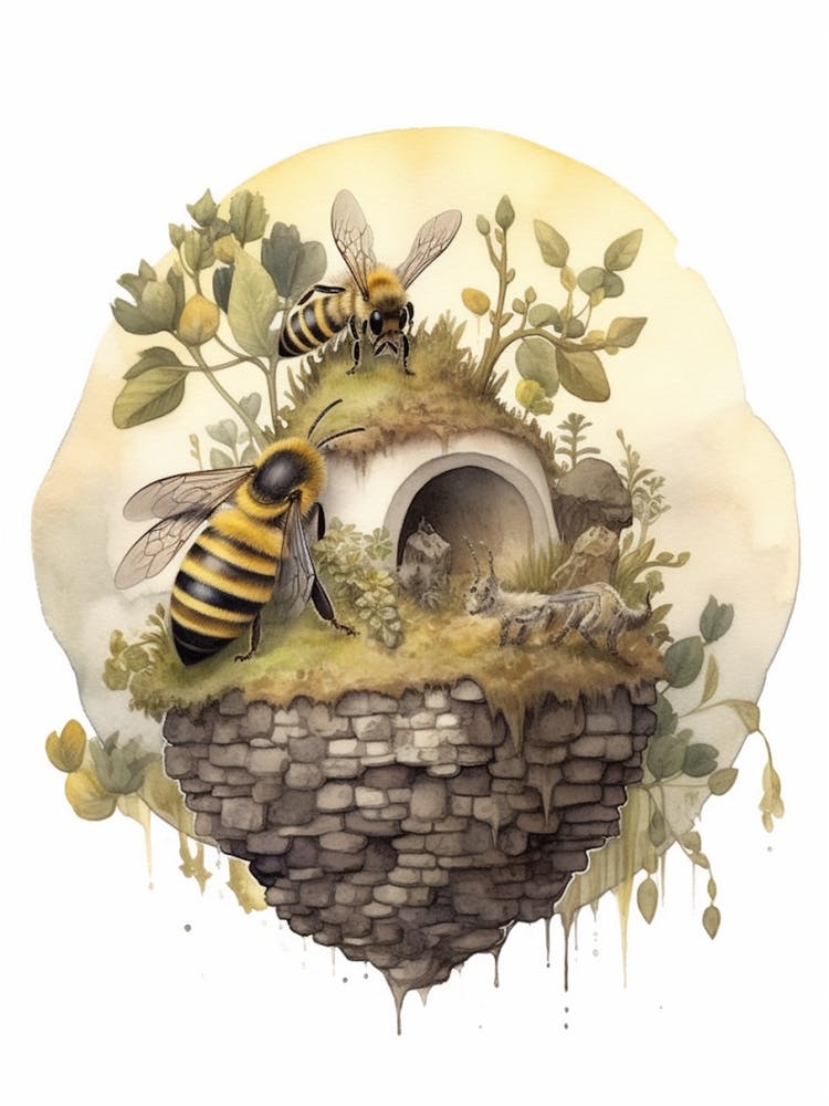 Gewöhnliche Furchenbiene Bienenstock Aquarellillustration 1