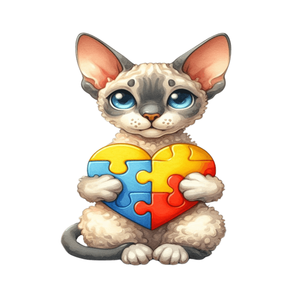 Autism Puzzle Piece Cat (Devon Rex)