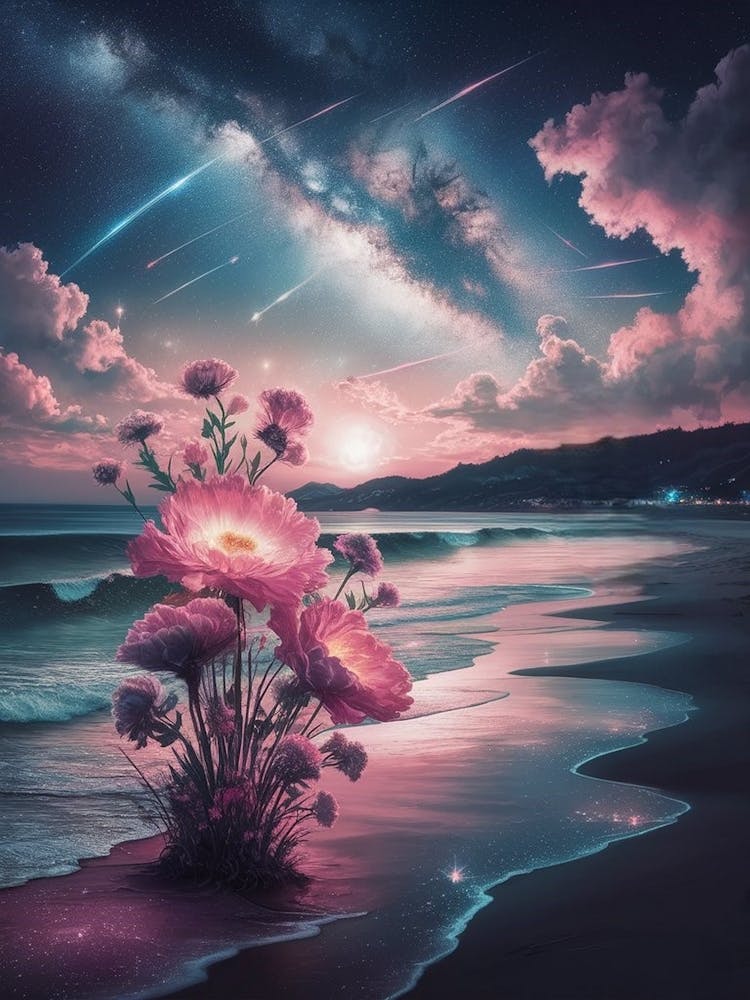 Pink Flowers On The Beach 1
