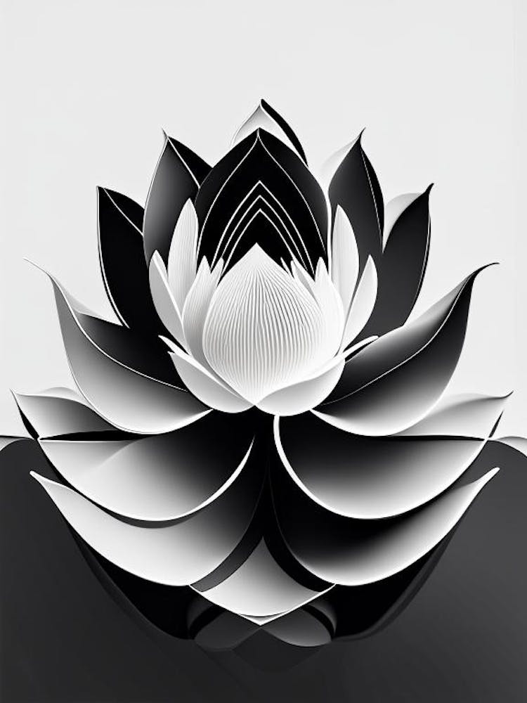Amur Lotus Black And White Geometric 5