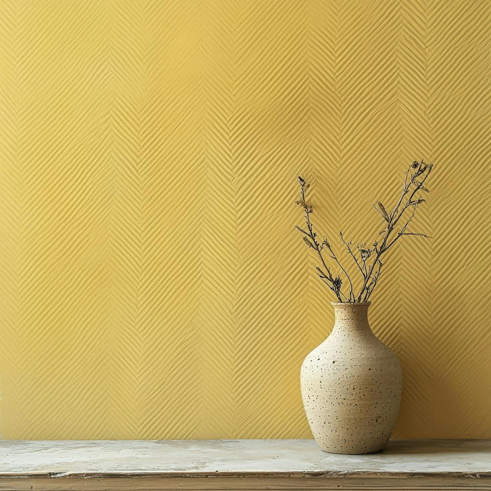 Vase an einer gelben Wand