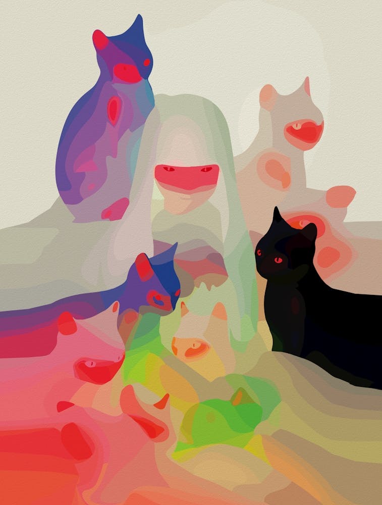 Mystic Cats & Spirits – Lebendige Abstrakte Anime-Kunst