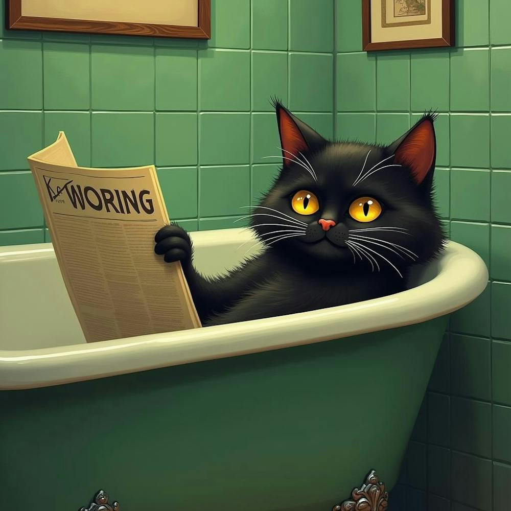 Cat In Bathtub Reading Newspaper 1