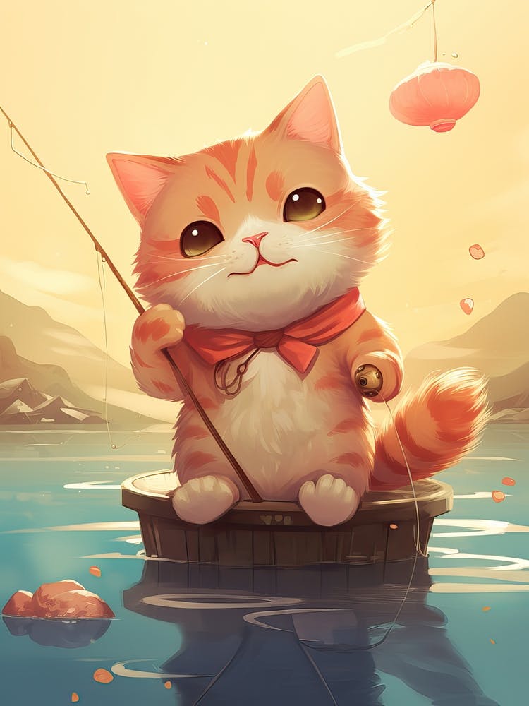 Kawaii Cat Drawings Fishing 4