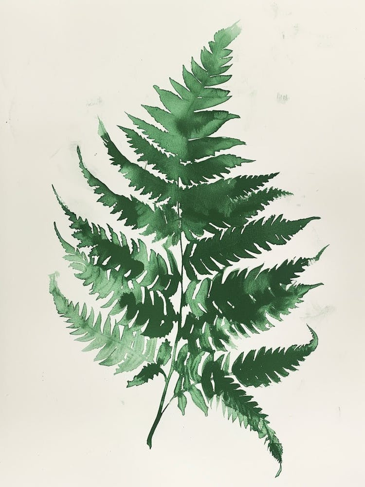 Green Ink Painting Of A Sword Fern 3