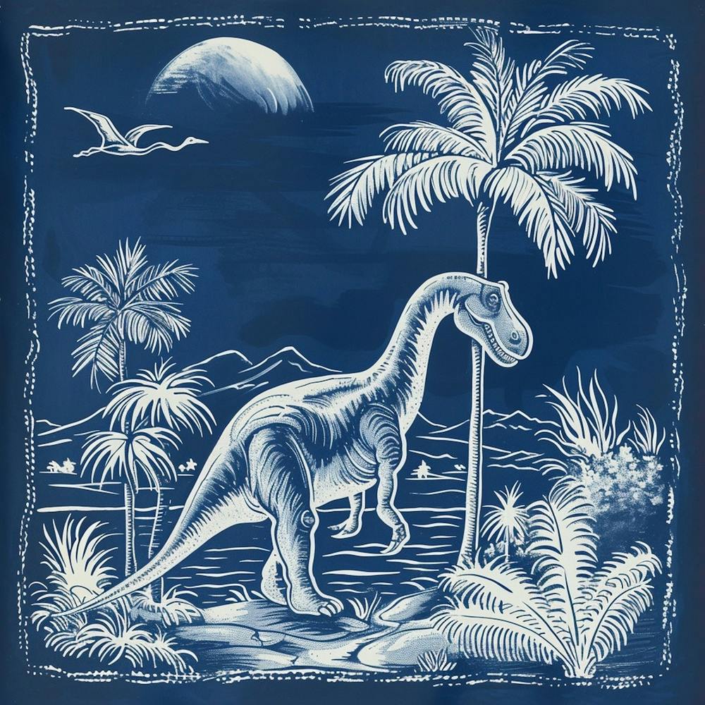 Dinosaur Blue Print Jurassic Landscape