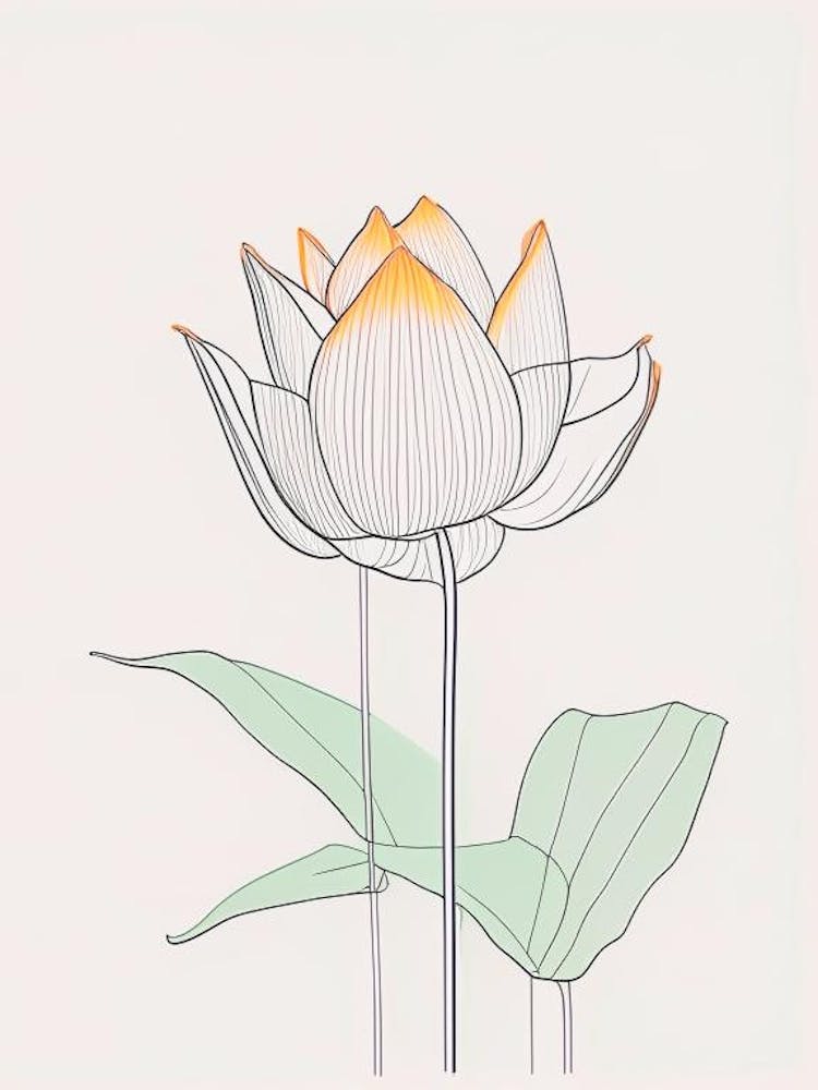 Lotus Flower In Garden Minimal Line Drawing 5