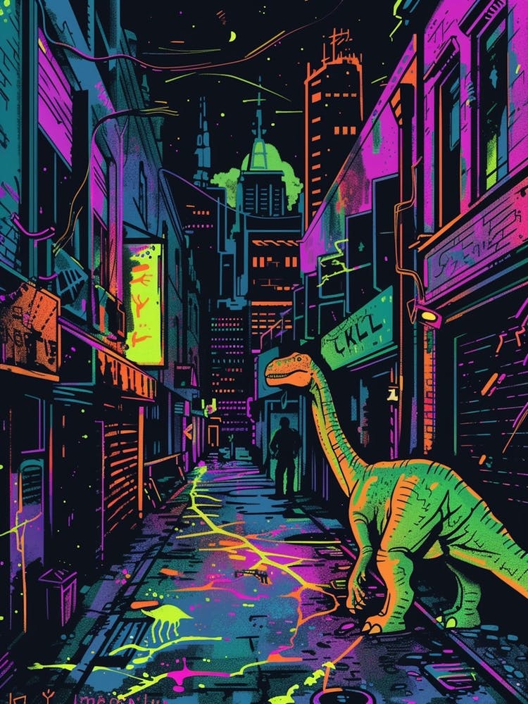 Cyberpunk Neon Dinosaur Street 1
