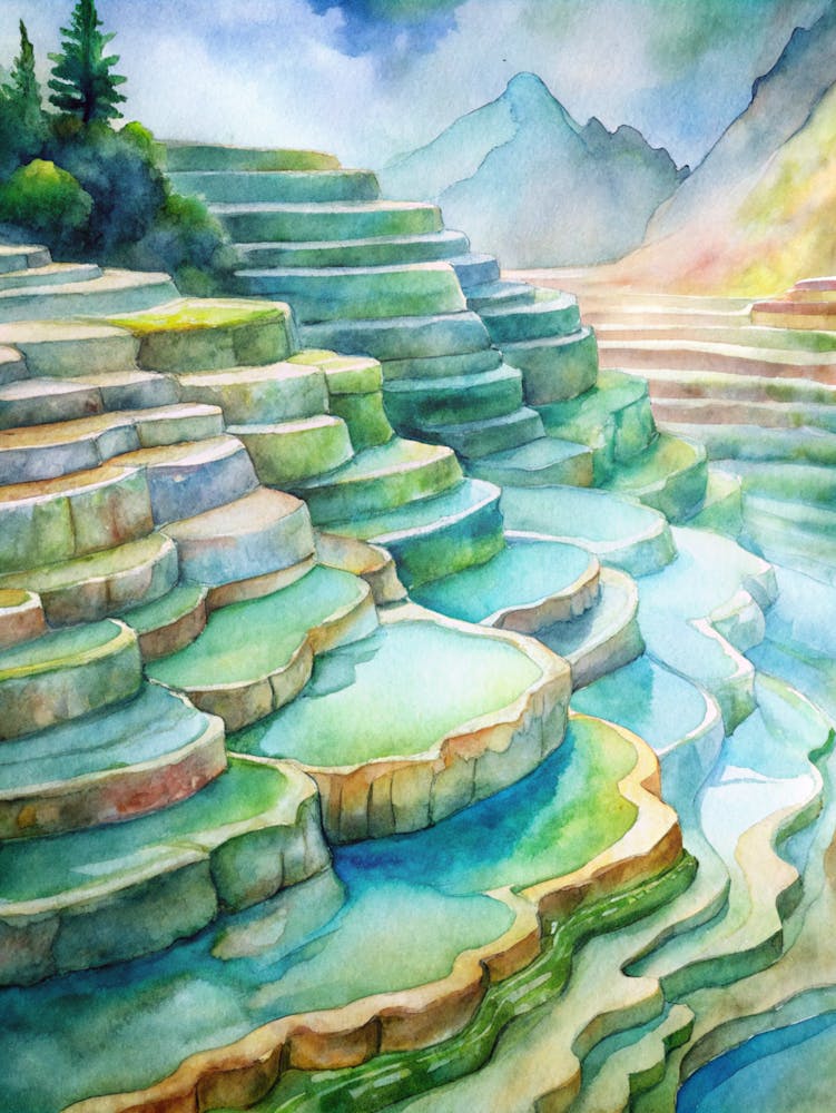 A Depiction Of Stone Terraces Filled With Vibrant (1)