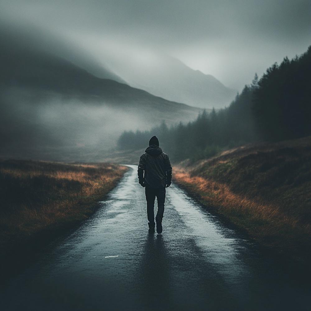 Man Walking Down A Road