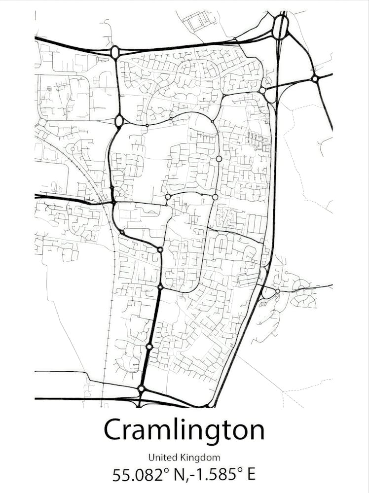 Cramlington, Vereinigtes Königreich Minimalistische Karte