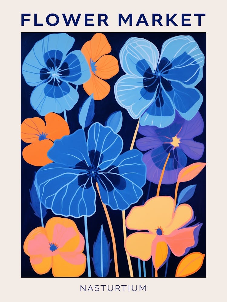 Blue Flower Market Poster Nasturtium 4
