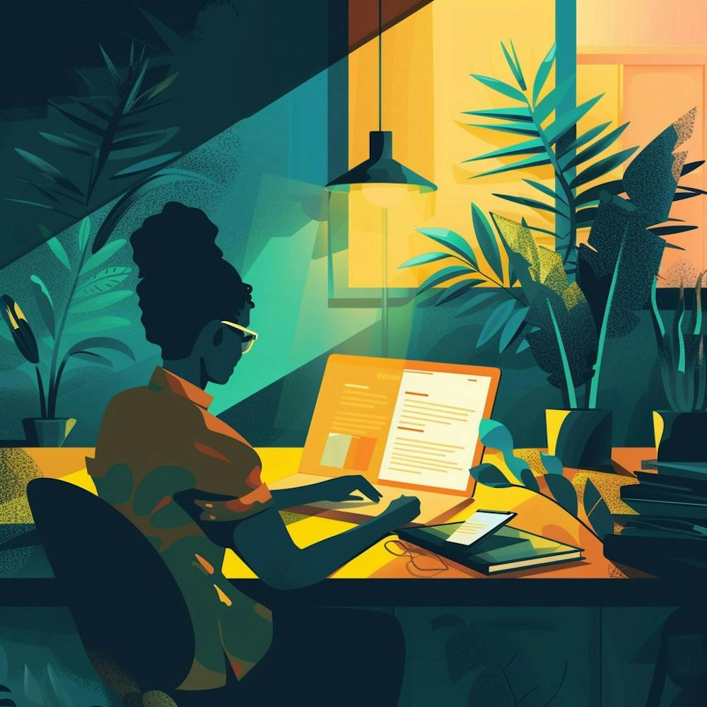 Illustration Of A Woman Working At Her Desk