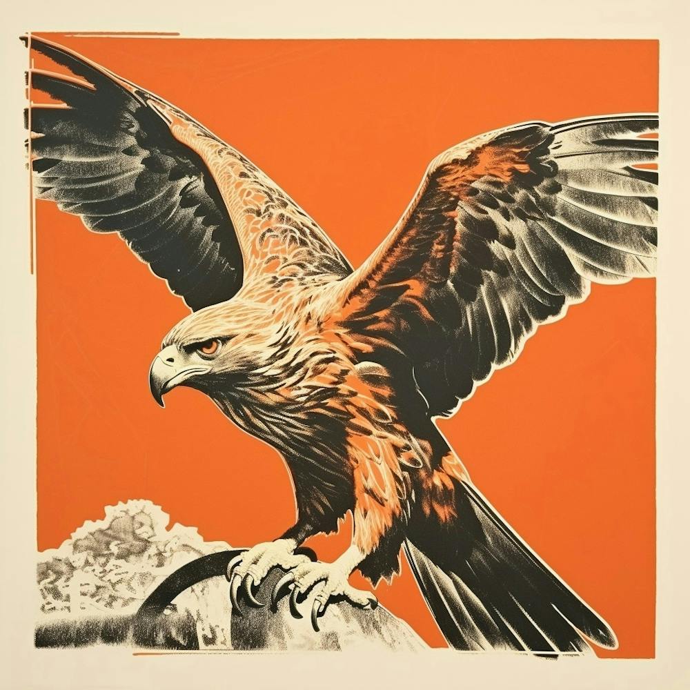 Retro Bird Lithograph Red Tailed Hawk 3