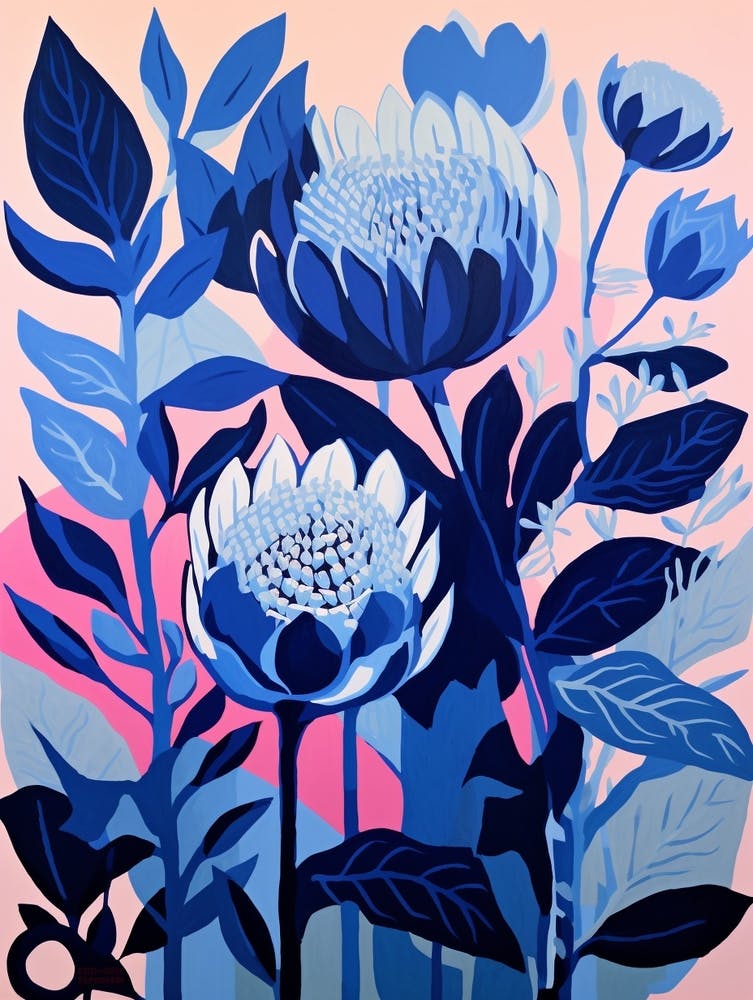 Blue Flower Illustration Protea 4