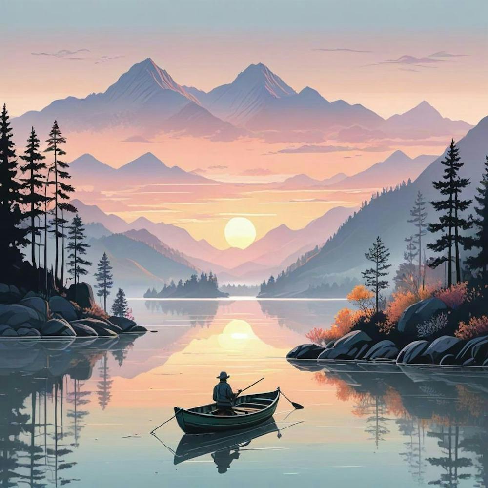 Lake With Boat In Mountain (1)