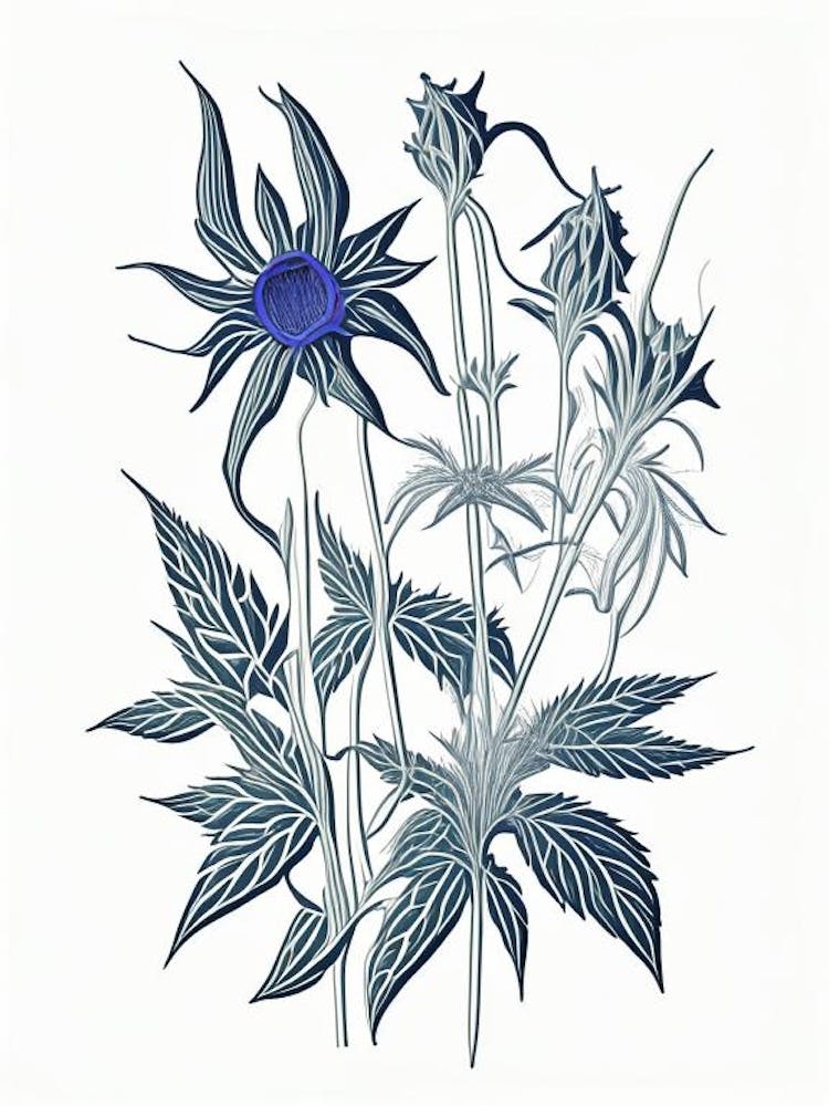 Borage Herb William Morris Inspired Line Drawing