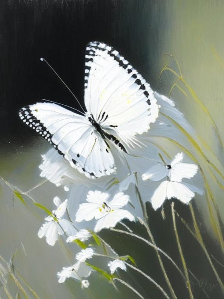 Marbled White Butterfly Oil Painting 1