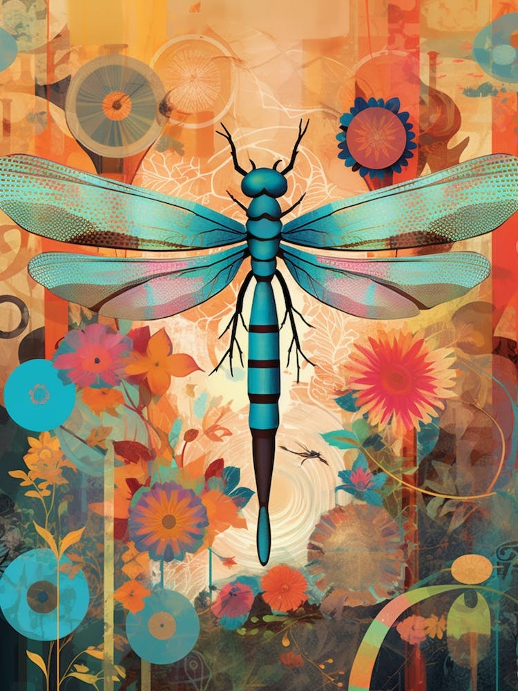 Dragonfly Collage Bright Colours 2