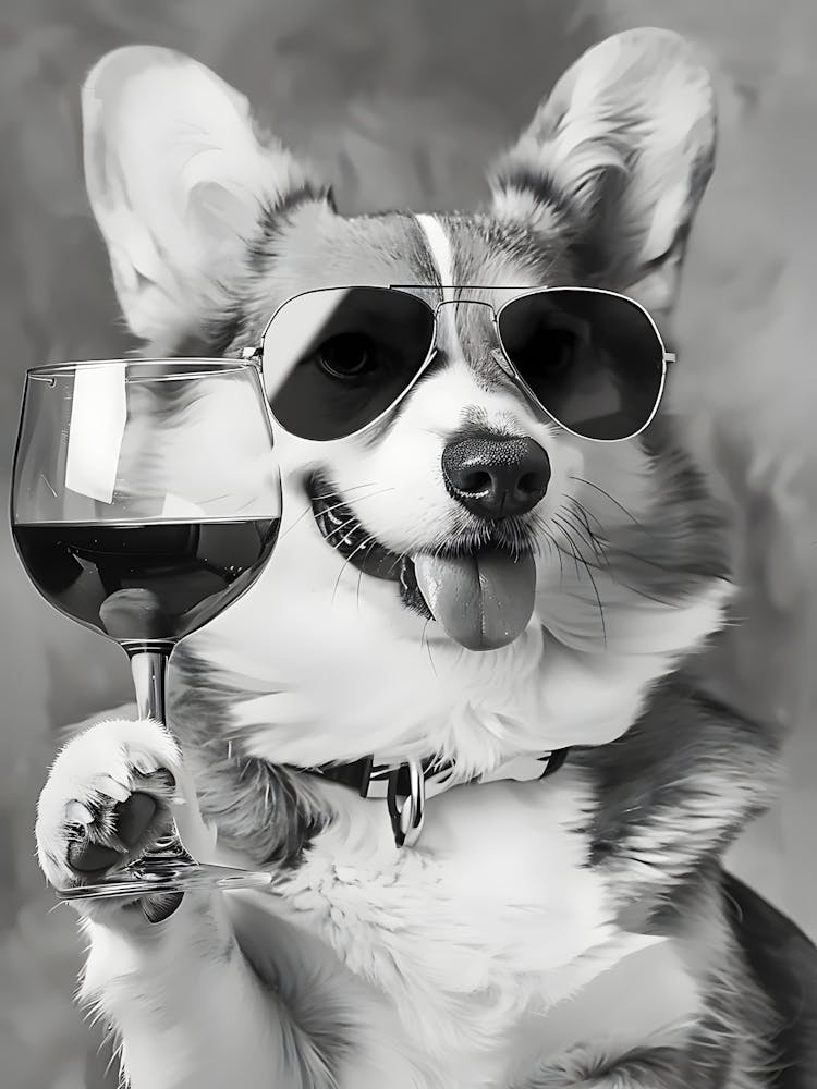 Corgi Dog With Wine Glasses