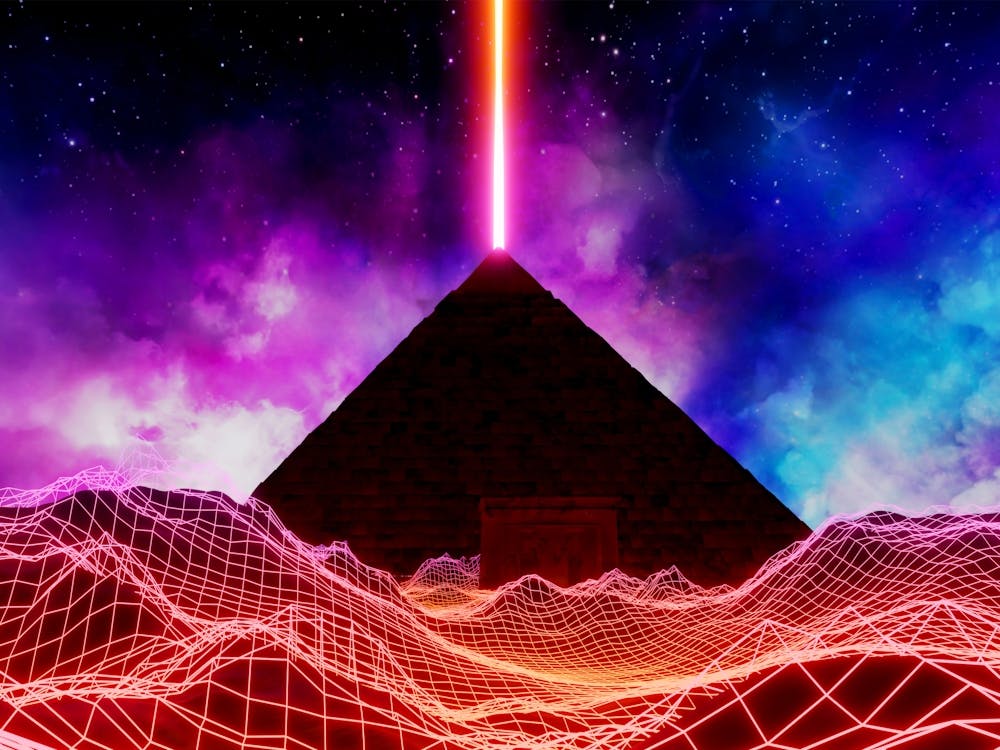 Neon space landscape: Pyramid [synthwave/vaporwave/cyberpunk] — aesthetic retrowave neon poster