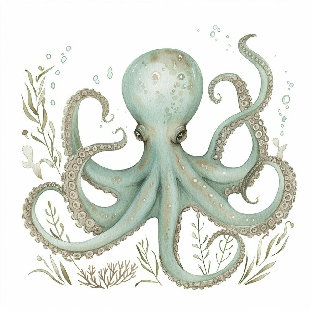 Cute Storybook Style Octopus With Plants 1