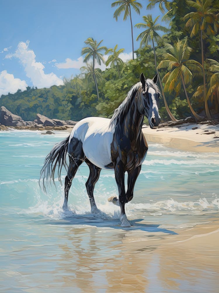 A Horse Oil Painting In Anse Source D Argent, Seychelles, Portrait 3