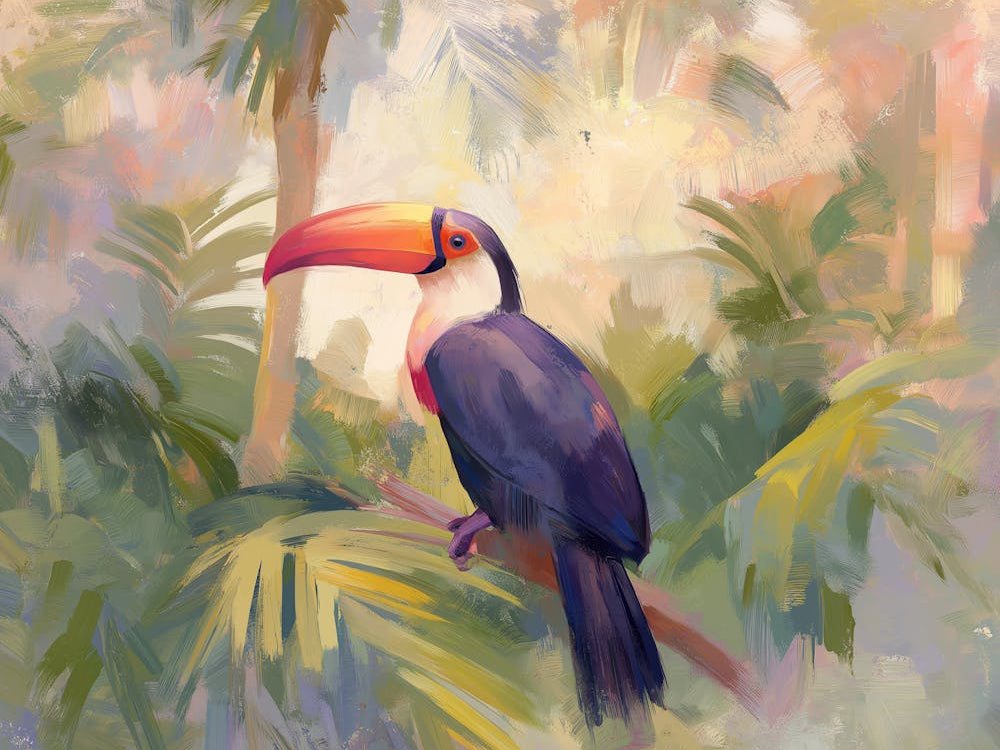 Toucan Perched On The Branches Of Lush Green Palm Trees