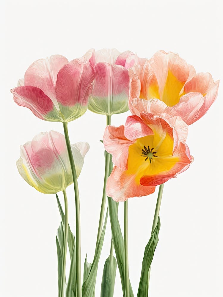 Bunch Of Tulips Flowers Acrylic Painting In Pastel Colours 8