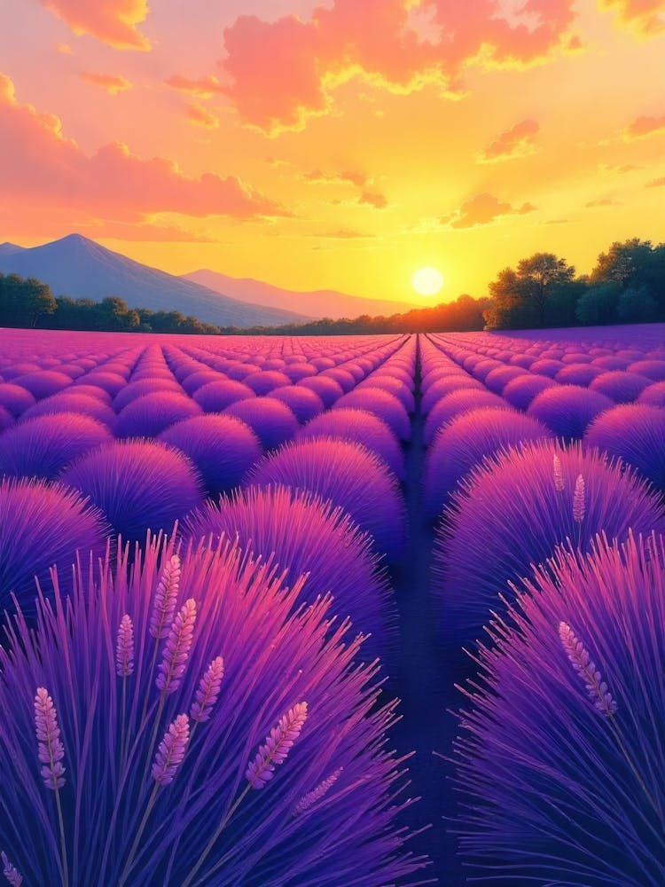 Lavender Field At Sunset 1