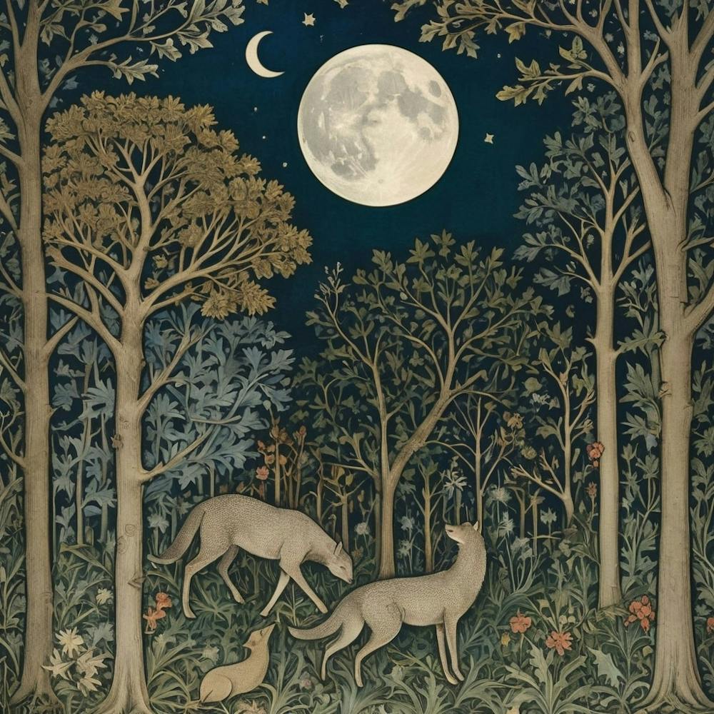 William Morris Print Night Forest Moon Poster Vintage 2