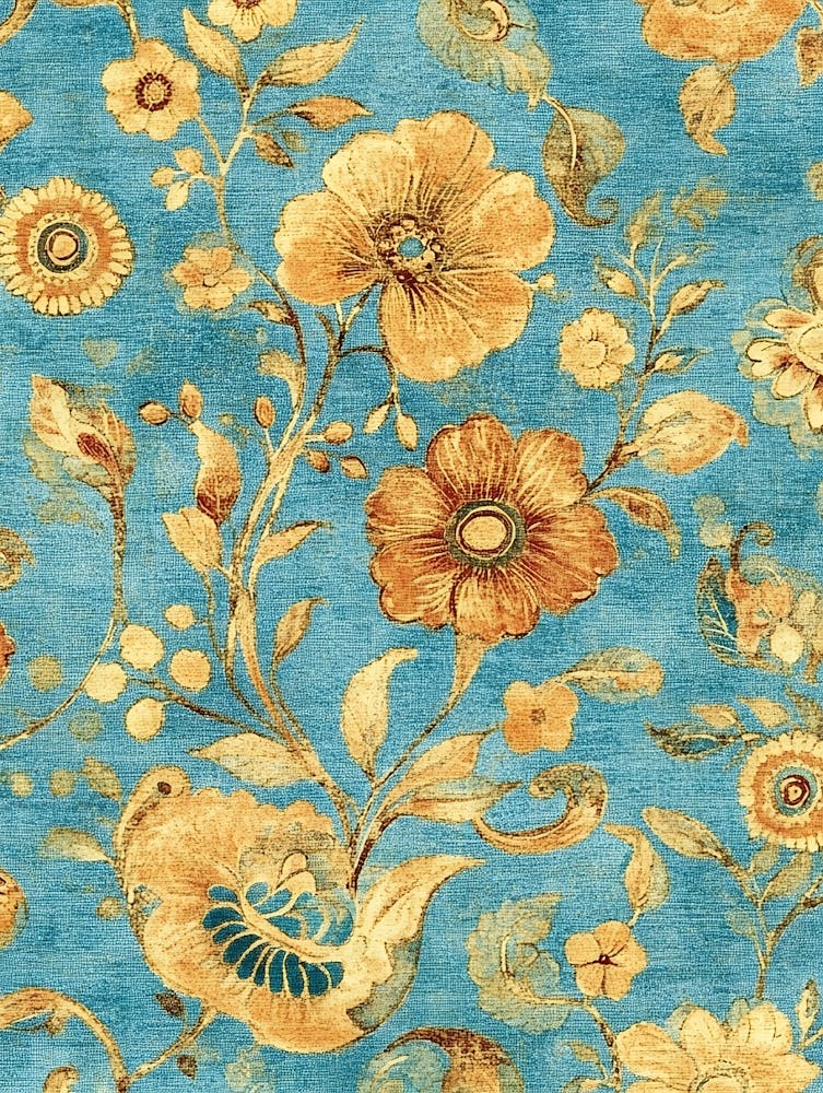 Floral Pattern In Blue And Gold