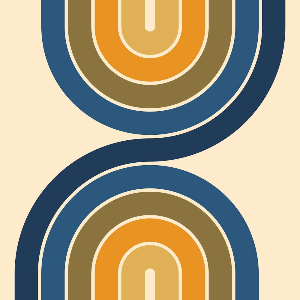 Midcentury Modern Retro Classy Arch Abstract Navy Blue And Sage Orange 02