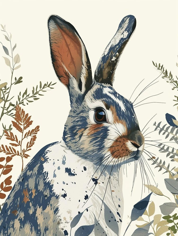 English Spot Blockprint Rabbit Illustration 8