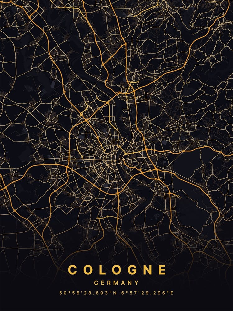 Cologne Germany Black And Gold Map