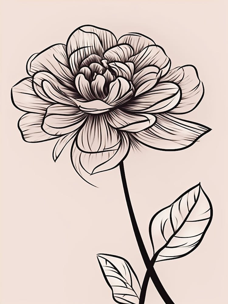 Dahlia Line Art Flowers Illustration Neutral 3