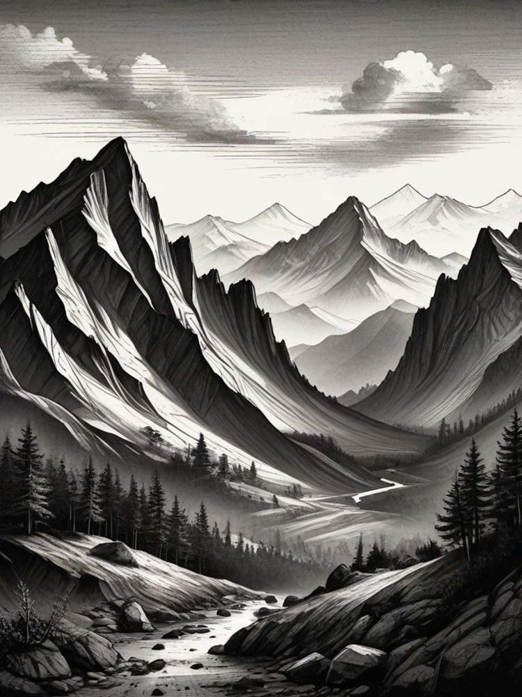 Monochrome Mountain Landscape (6)