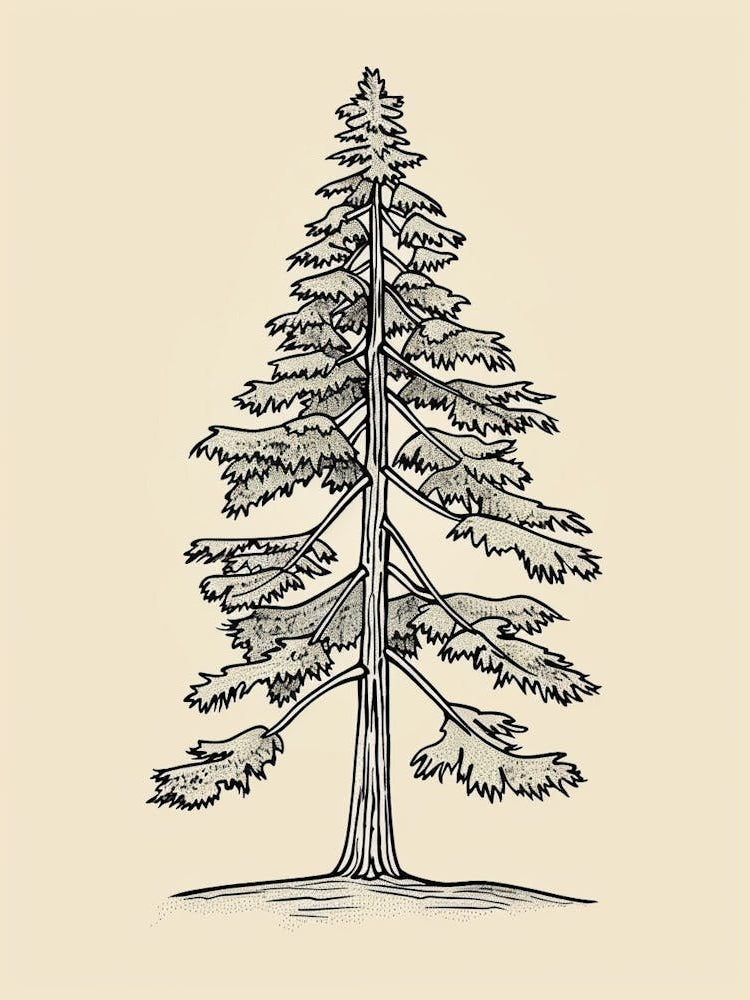 Douglas Fir Tree Minimalistic Drawing 1