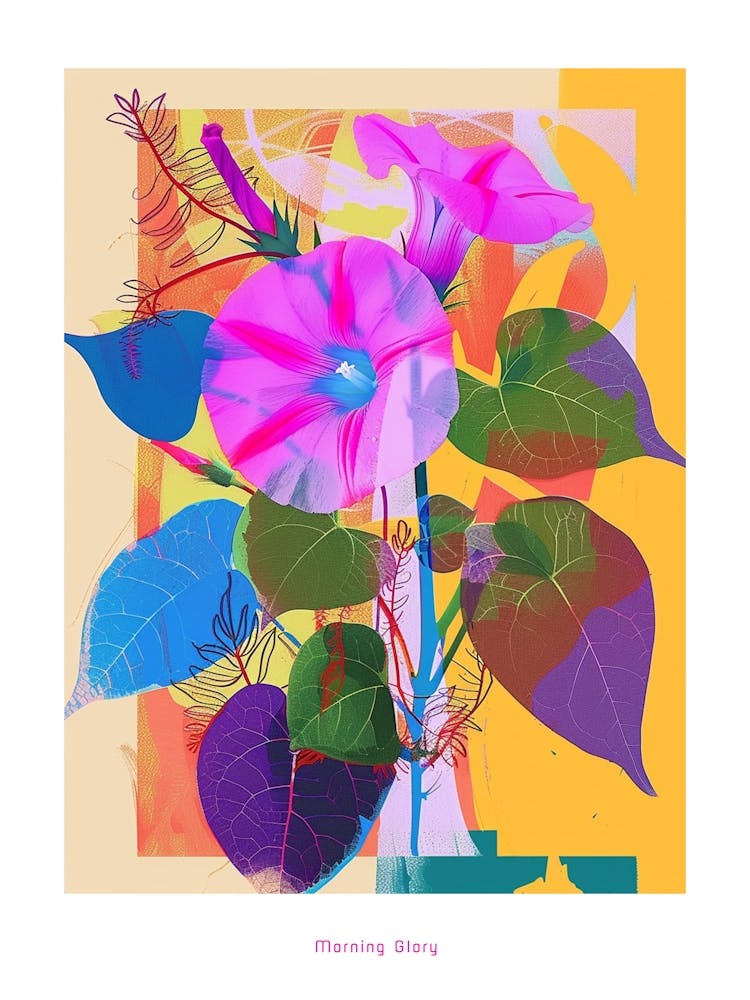 Morning Glory 7 Neon Flower Collage Poster
