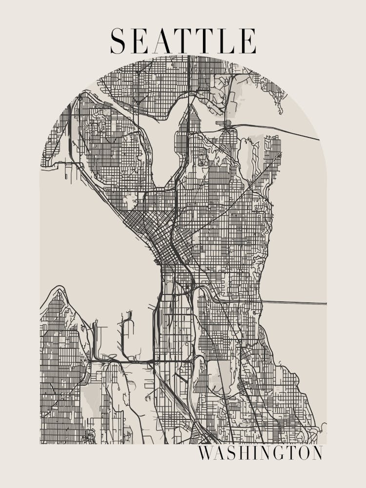 Seattle Washington Boho Minimal Arch Full Beige Color Street Map 1