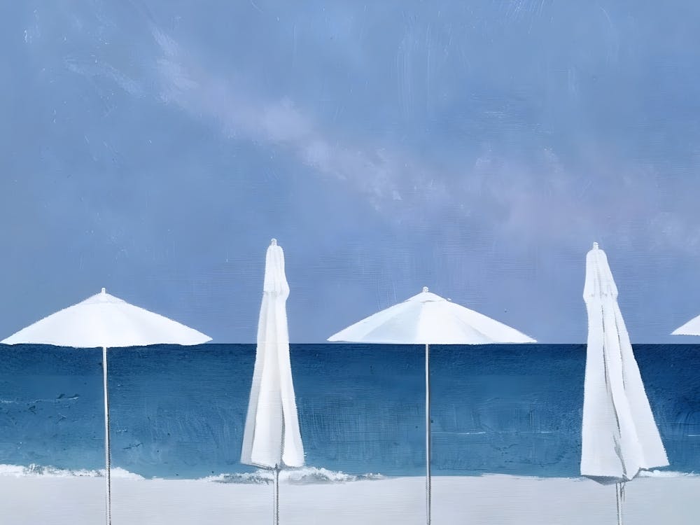 White Umbrellas On The Beach 1