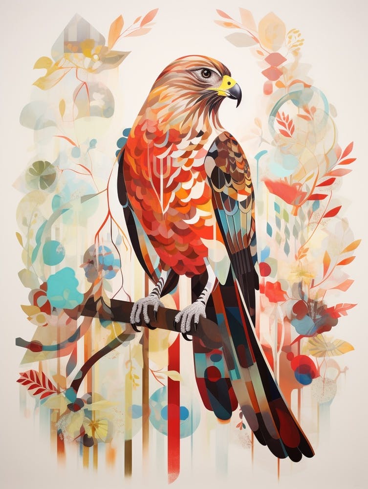 Bird Painting Collage Red Tailed Hawk 1