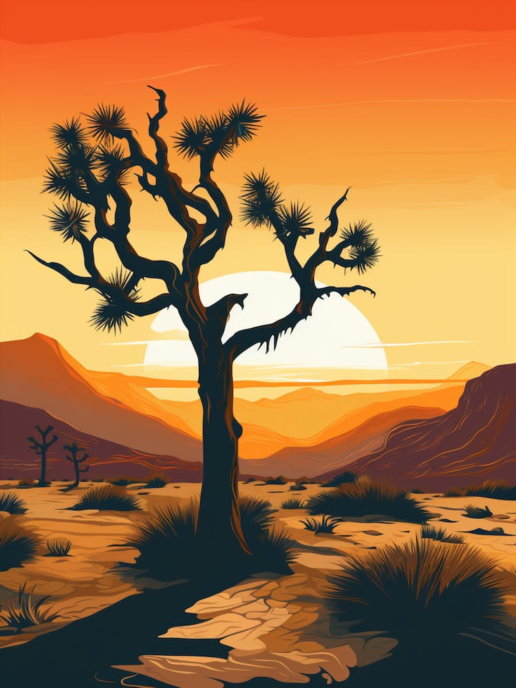 Joshua Tree At Dawn In The Desert In Black And Gold (3)