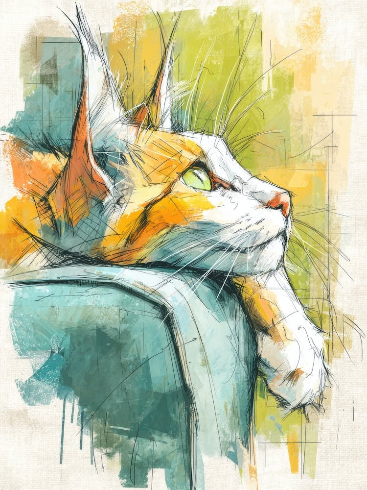 Watercolor Cat On The Couch 4