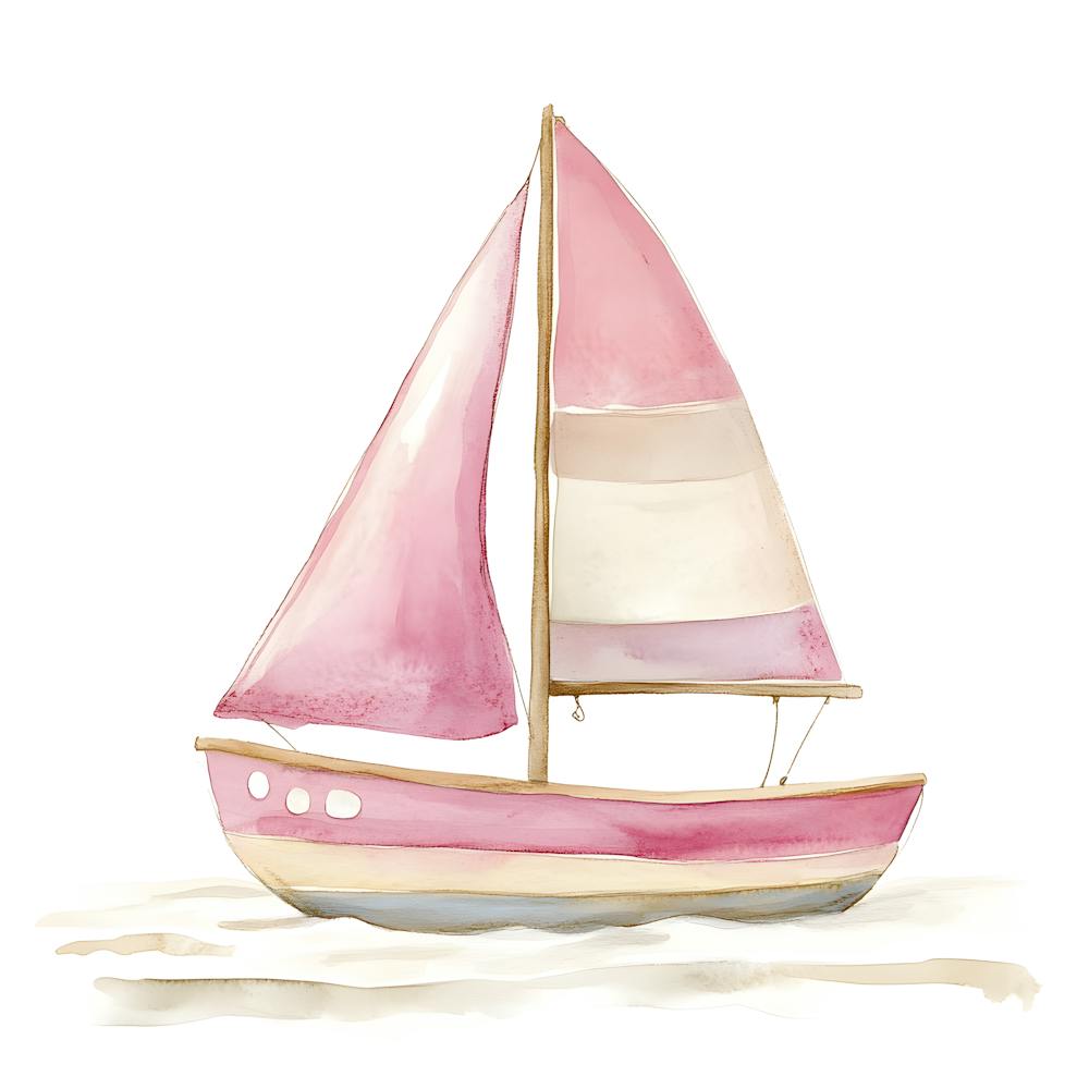 Whimsical Pink Sailboat Print – Coastal Wall Art, Nautical Pastel Decor, Ocean Illustration